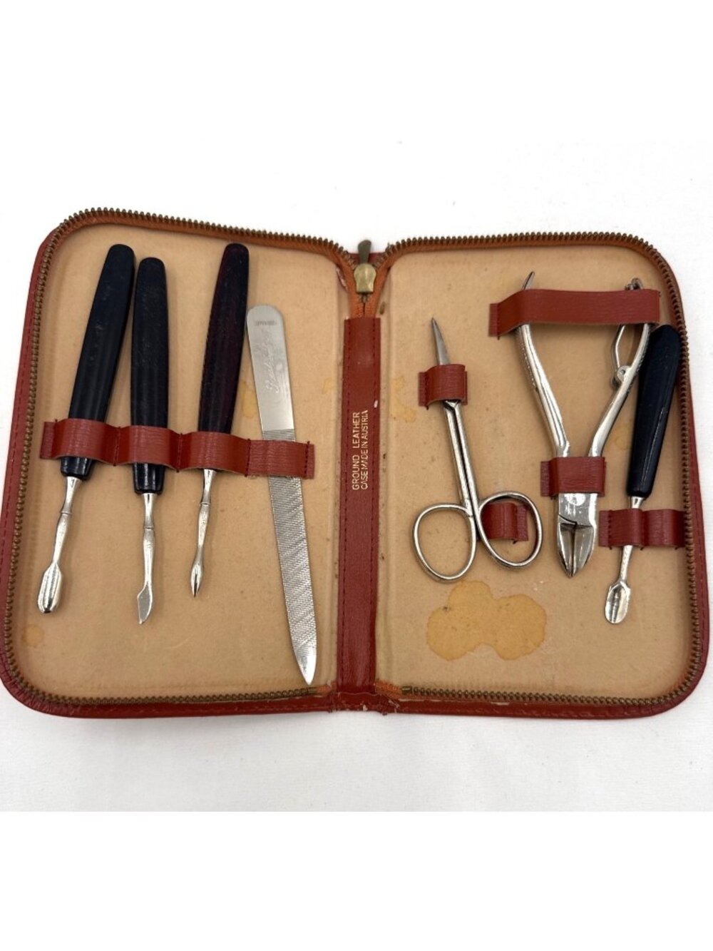Vtg Manicure Set With Tools Made In Austria File Scissors Clippers & Pushers Fil